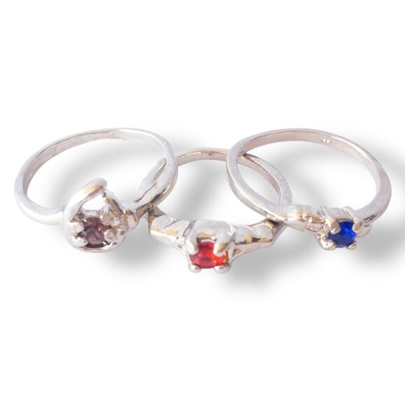 Silver 3 Ring Lot With Gemstones Size 5 and 7 - Picture 2 of 2